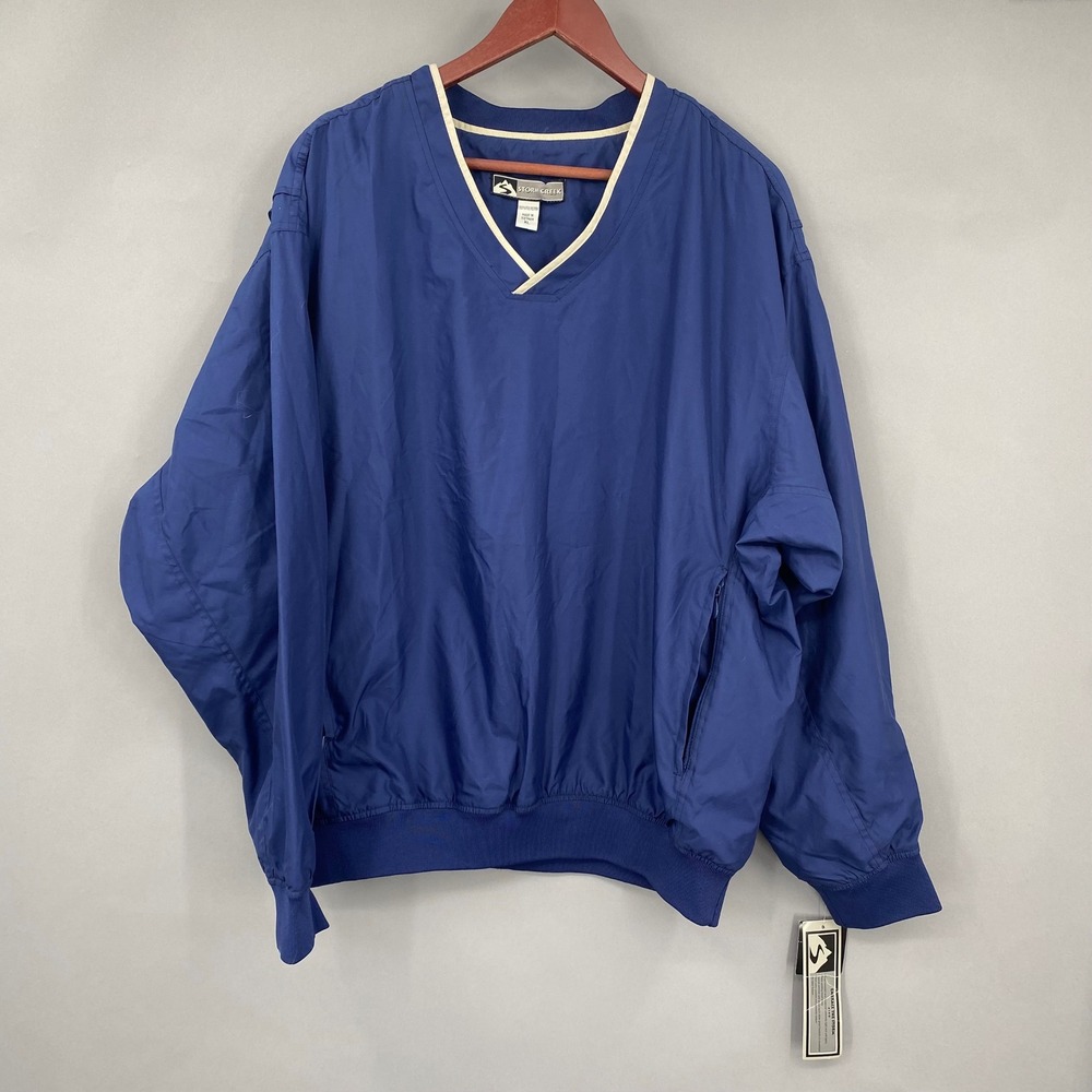 Vintage Storm Creek Men XL Blue Pullover Golf Windbreaker Jacket Water Resistant
